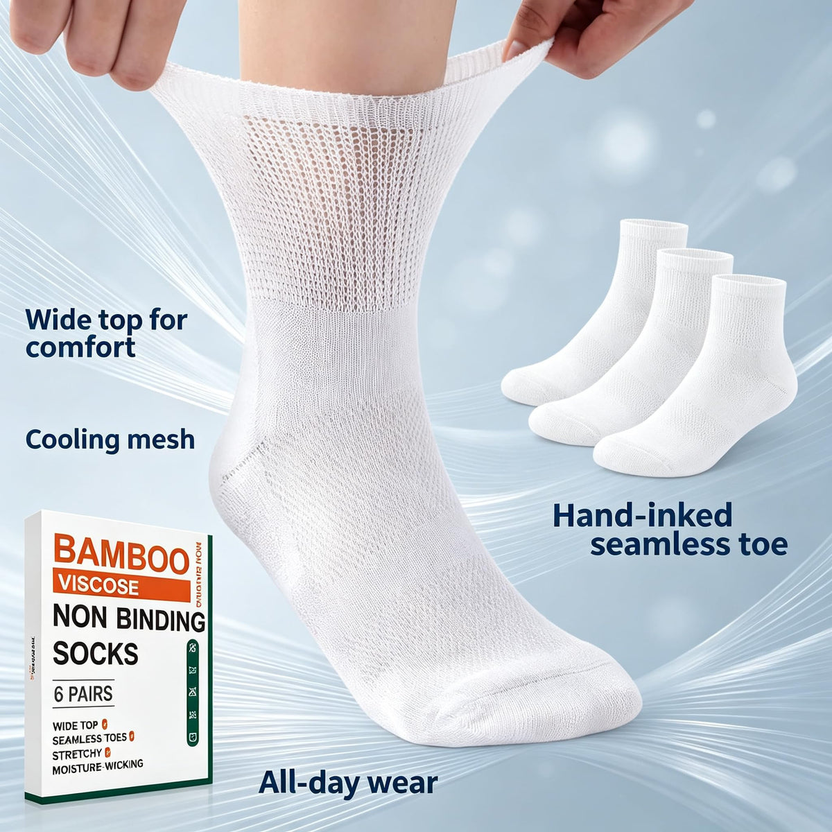 Bamboo Viscose Diabetic Socks 6 Pairs T1309