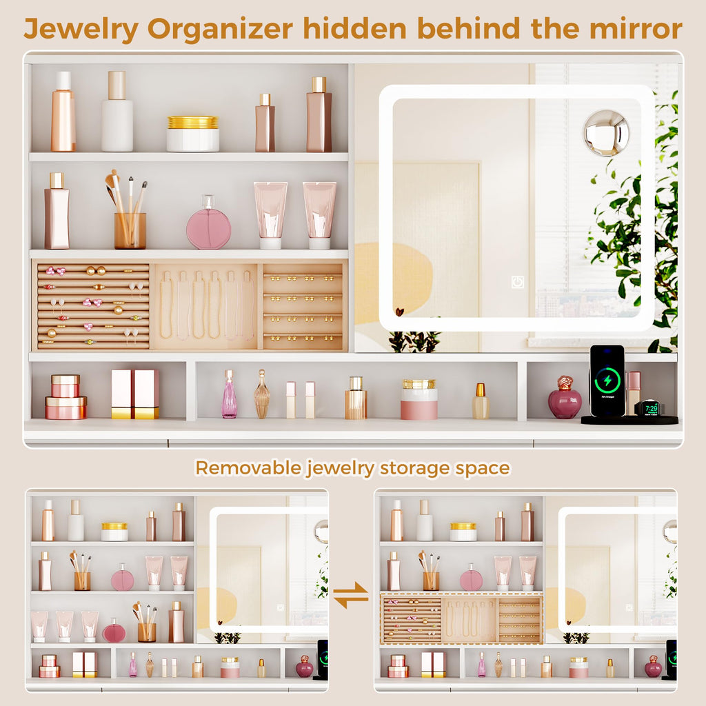 Large Vanity Desk with Sliding Mirror and Jewelry Storage T464