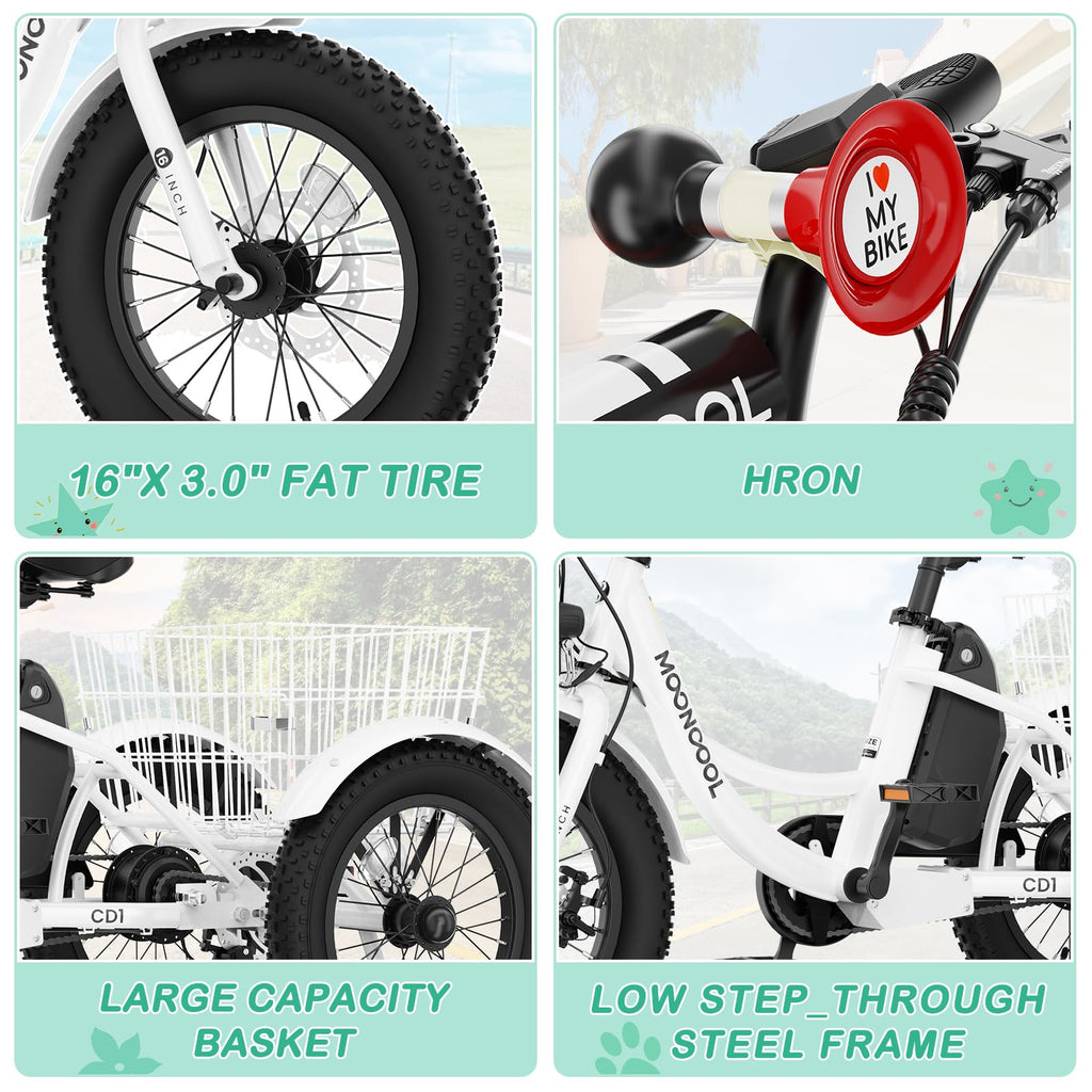250W 16IN 3 Wheels Electric Tricycle with Removable Battery and Rear Basket U9026