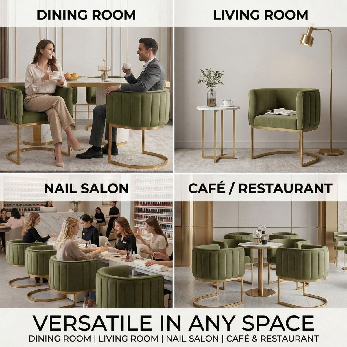 Olive Green and Gold Velvet Dining Chairs Set of 2 Q398
