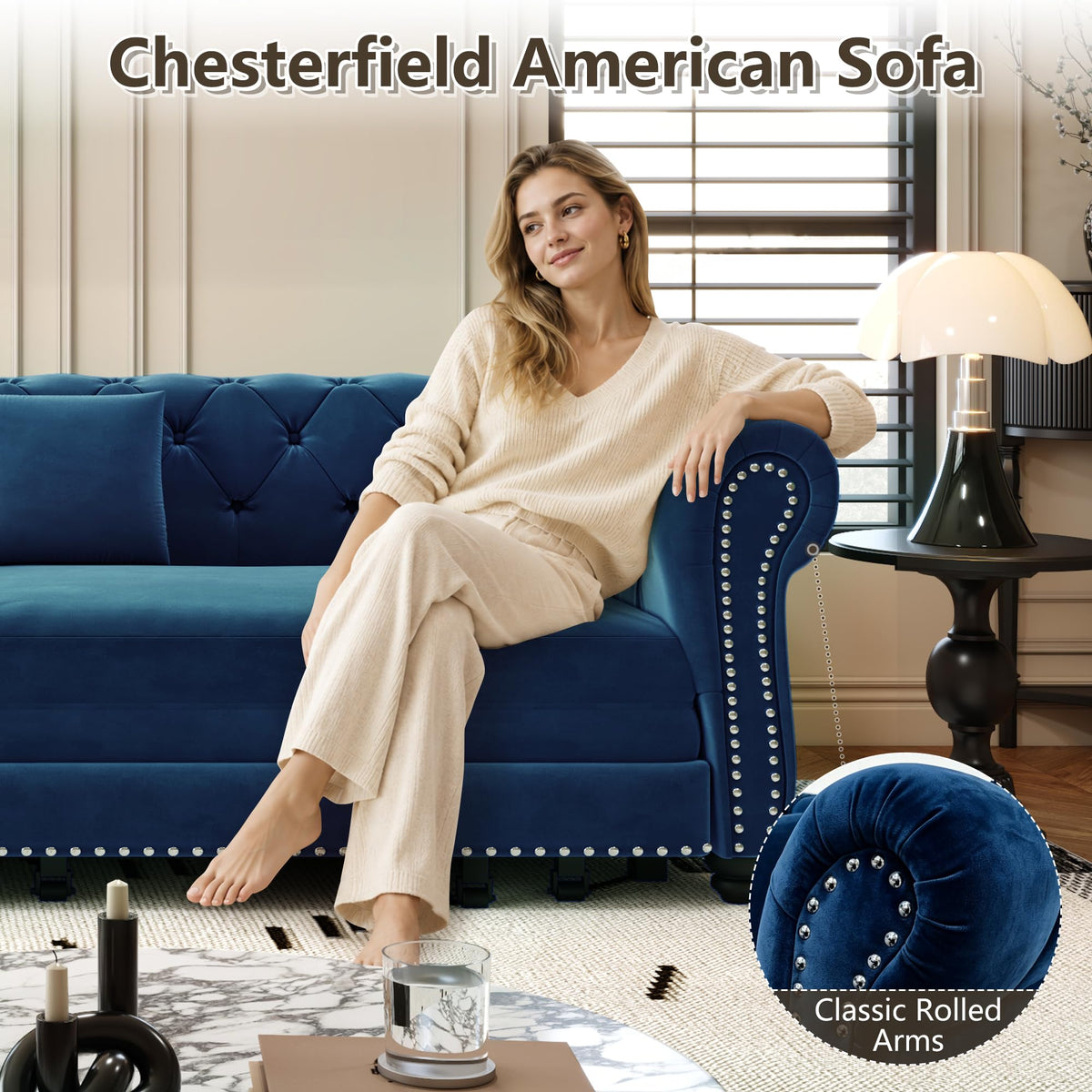 Blue Velvet King Size Sleeper Sofa S234