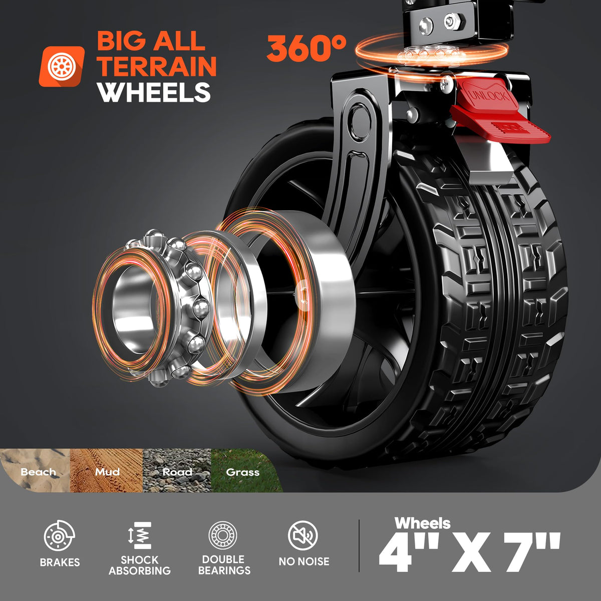 Black Foldable Beach Wagon with Big Wheels U1342