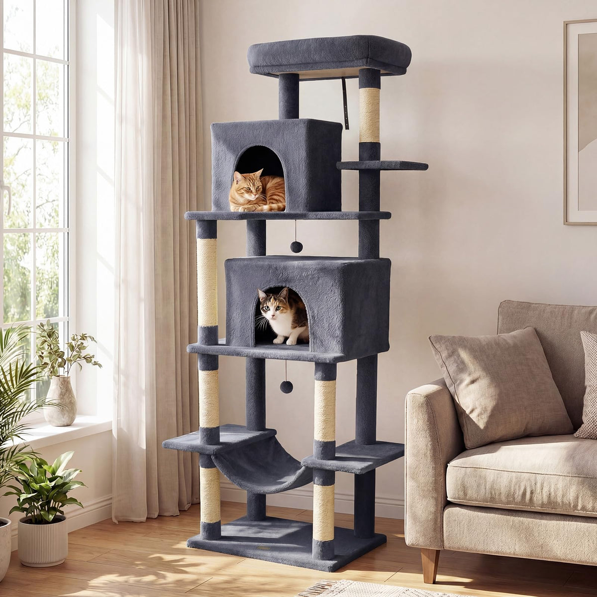 70-inch Multi-Level Cat Tree with Condos and Hammock E1902