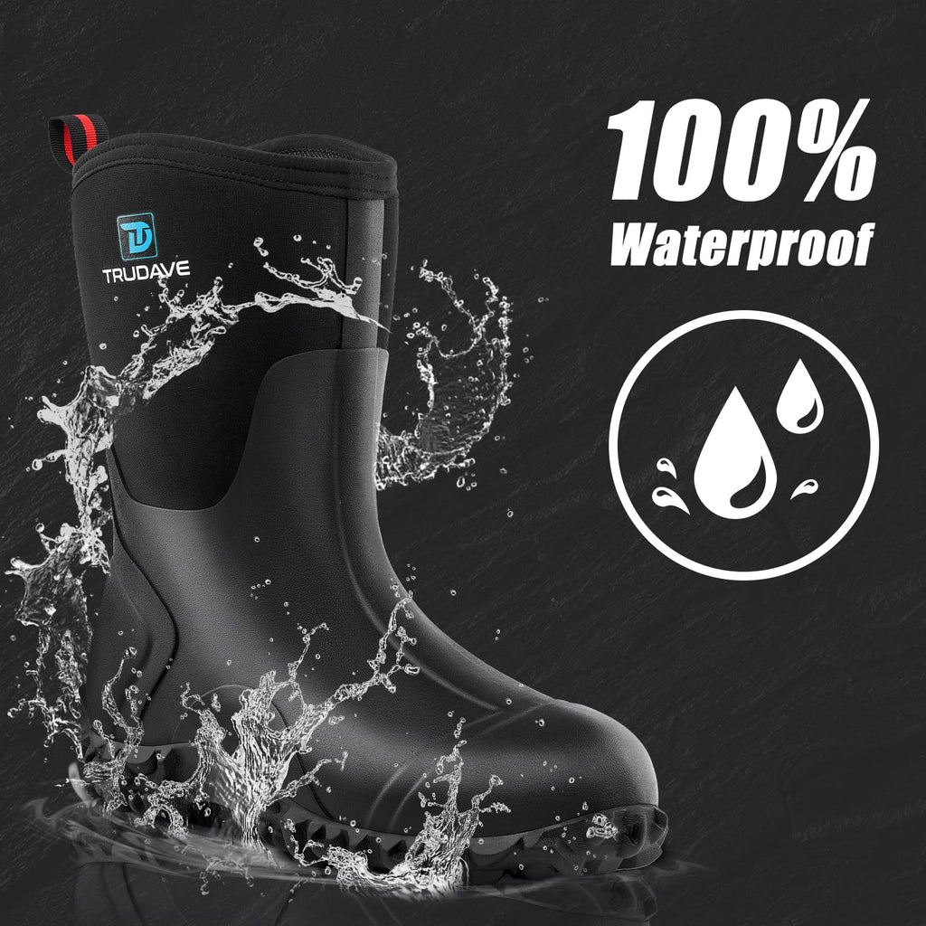 Rubber Boots with Steel Shank, 6mm Neoprene Mid Calf Rain Boots V627