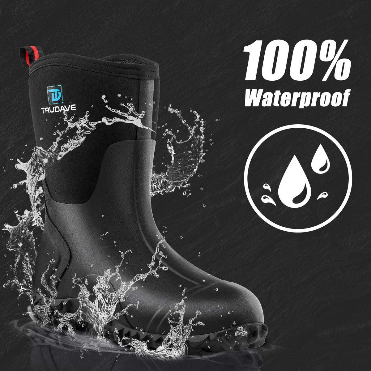 Rubber Boots with Steel Shank, 6mm Neoprene Mid Calf Rain Boots V627