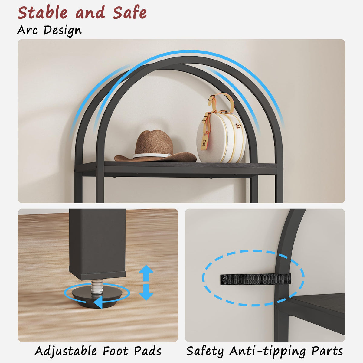 4 Tier Arched Black Bookshelf D3739