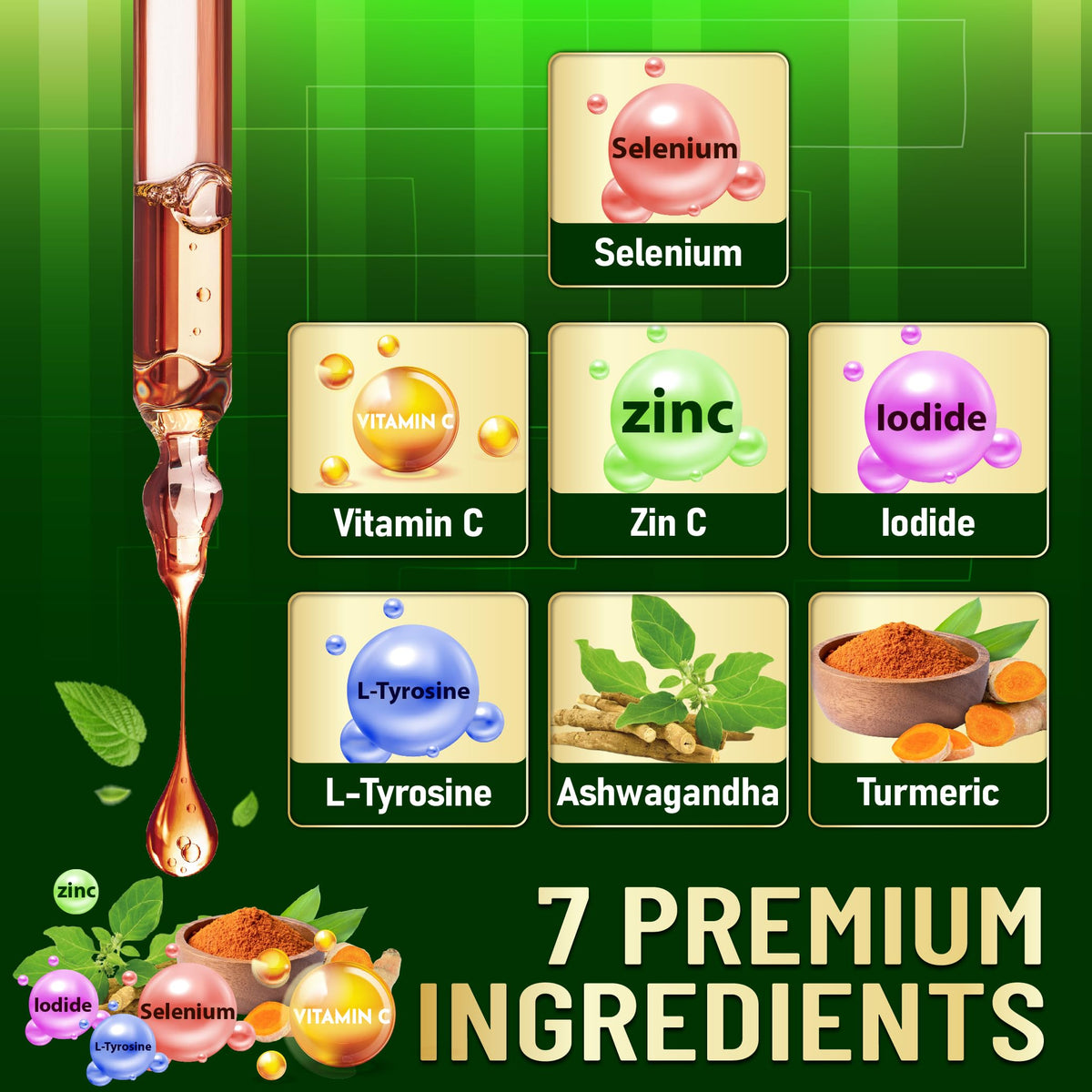 Selenium Liquid Drops with Vitamin C, Zinc, Iodine, L-Tyrosine, Ashwagandha and Turmeric C753159