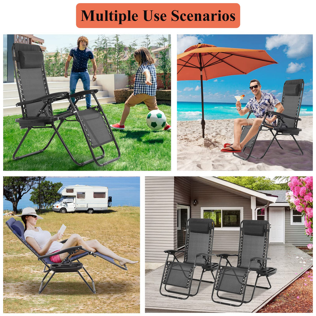 Zero Gravity Chair with Pillow and Cup Holder Trays, Black D861026