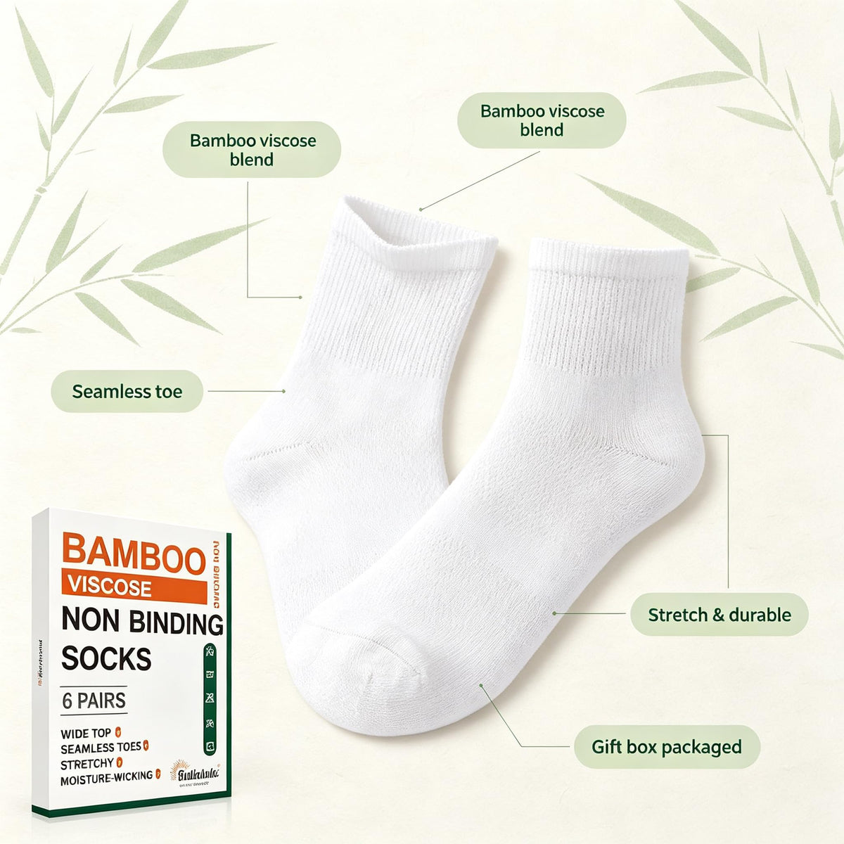 Bamboo Viscose Diabetic Socks 6 Pairs T1309