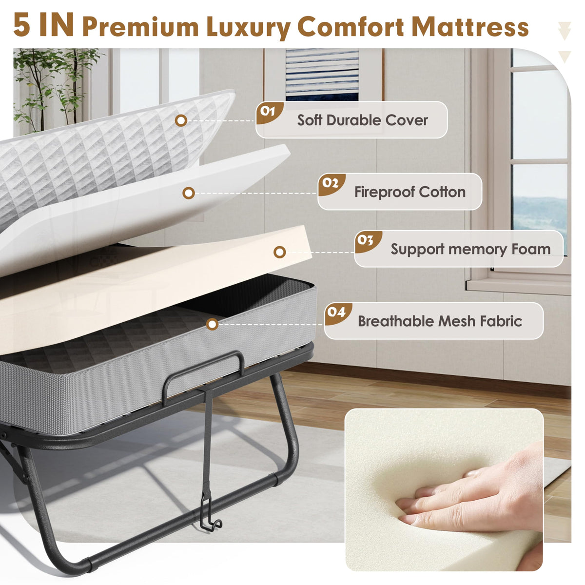 Folding Bed with 5” Mattress R418774