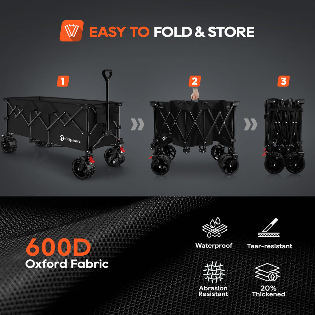Black Foldable Beach Wagon with Big Wheels U1342