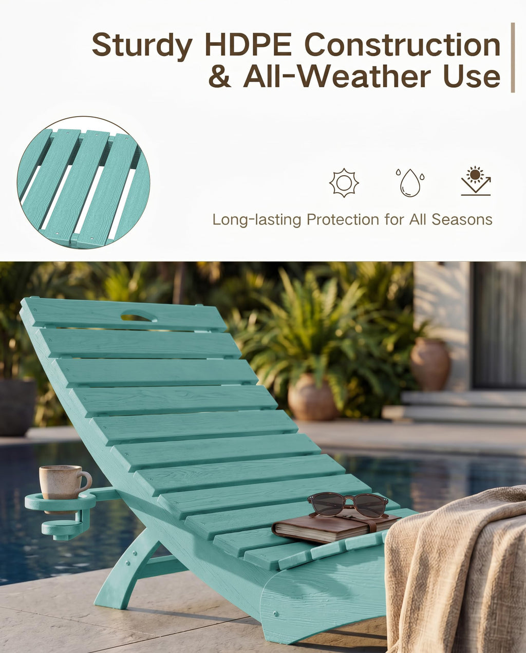 Blue HDPE Pool Chaise Lounge Chairs with Cup Holder, Set of 2 K5061