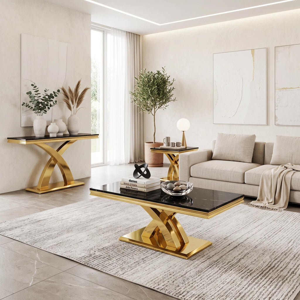 Black and Gold Coffee Table Set of 2 N2819