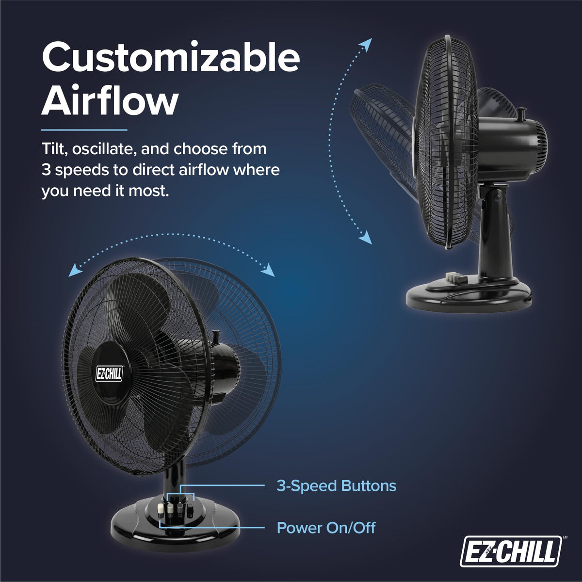 16" 3-Speed Oscillating Table Fan Black Y503