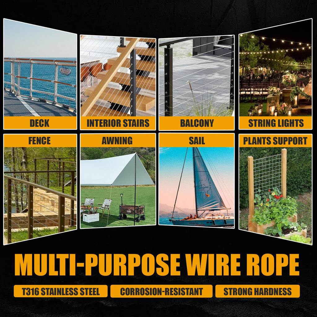 1/8" Black T316 Stainless Steel Cable Railing 600 FT 7x7 Wire Rope Z522