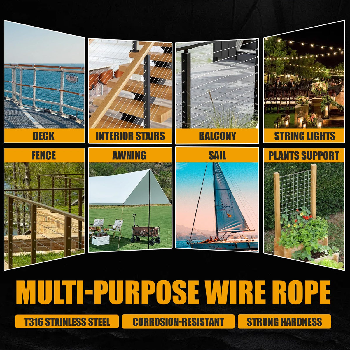 1/8" Black T316 Stainless Steel Cable Railing 600 FT 7x7 Wire Rope Z522