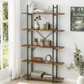 5 Tiers Rustic Brown and Metal Bookshelf S9781