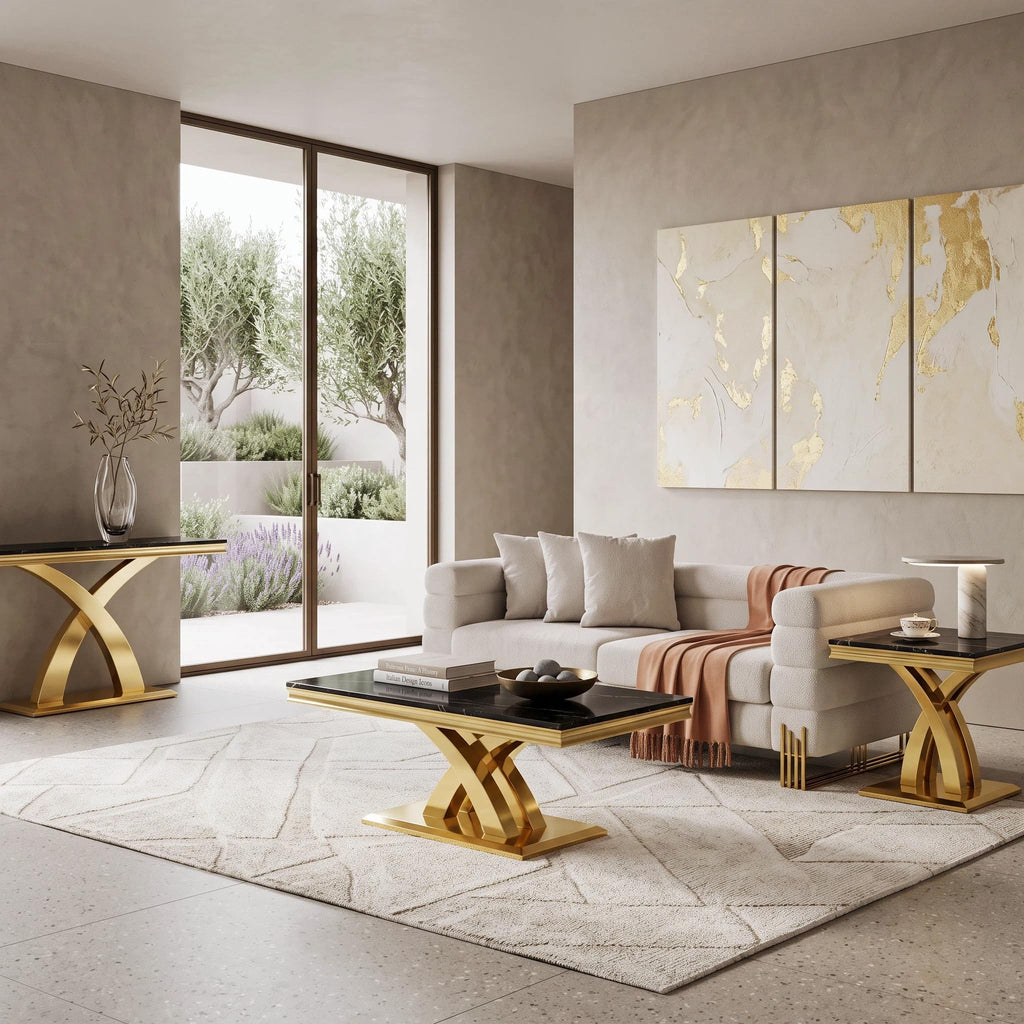 Black and Gold Coffee Table Set of 2 N2819