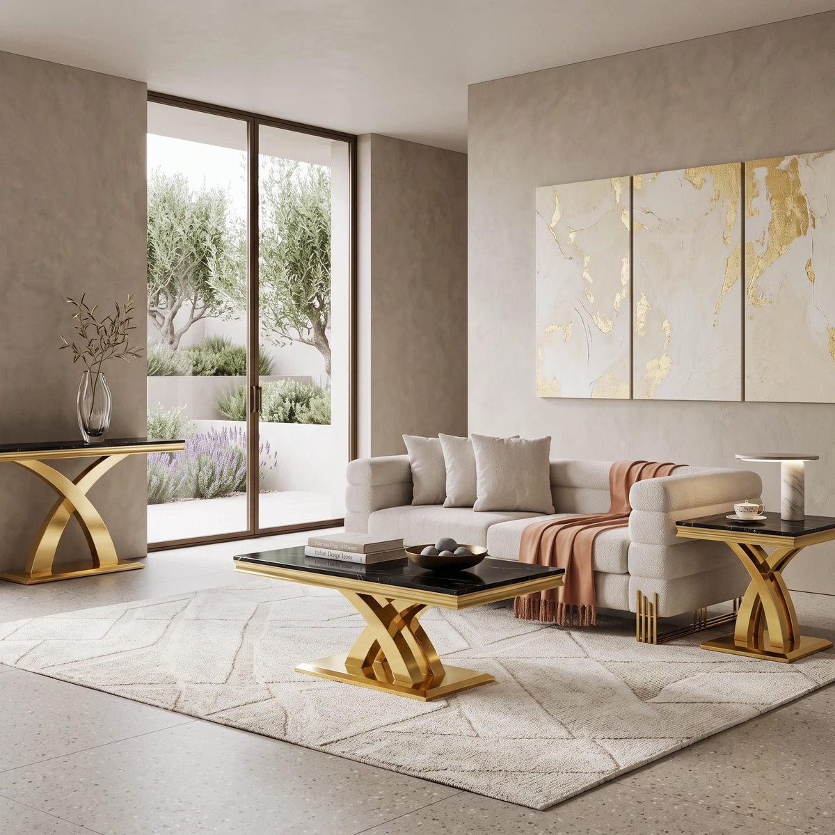 Black and Gold Coffee Table Set of 2 N2819
