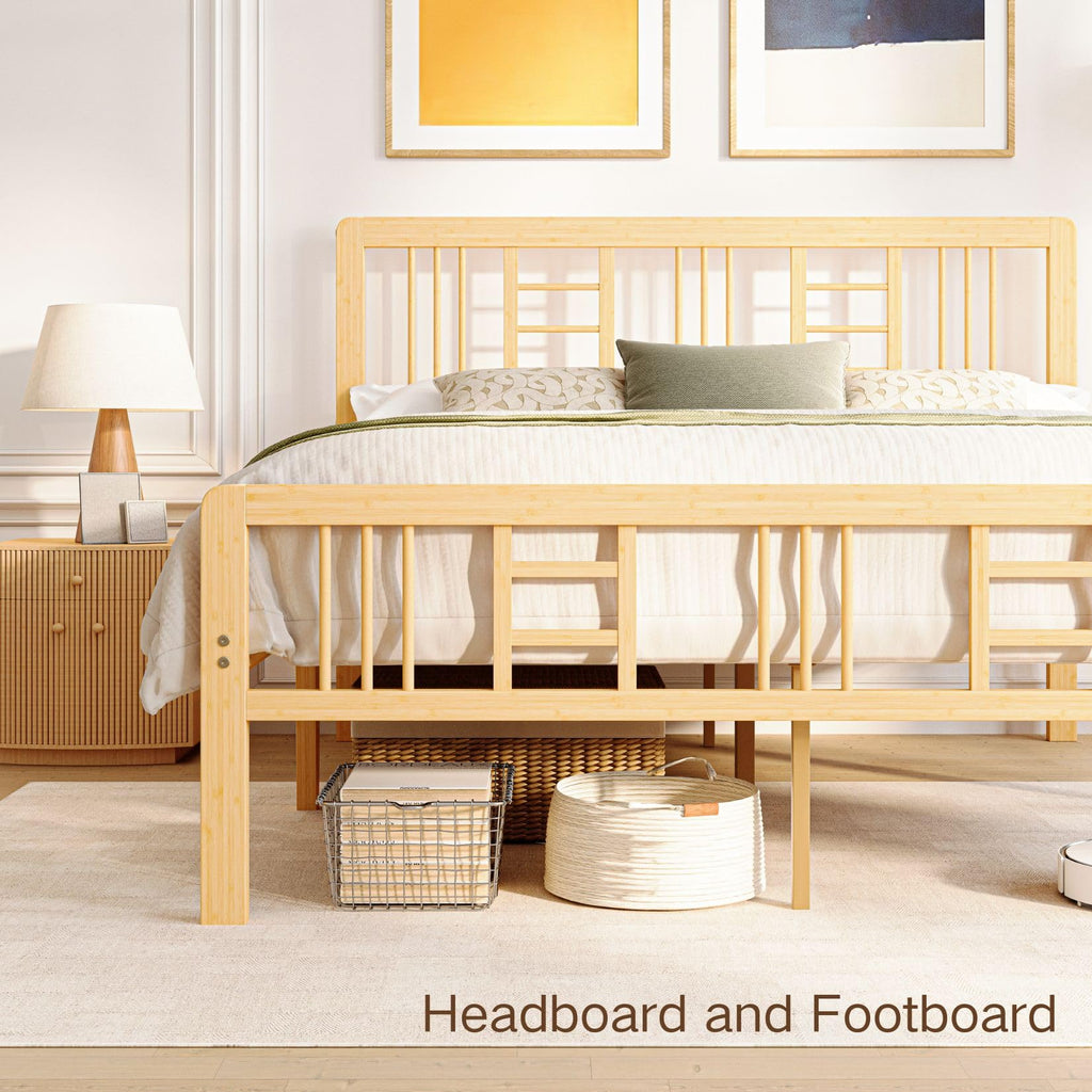 14 Inch Solid Bamboo Wood Full Size Platform Bed Frame with Headboard I129