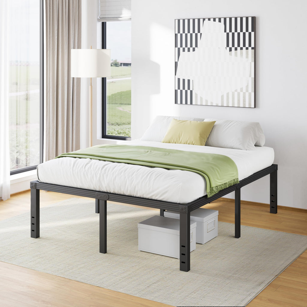 18 Inch High Metal Full Size Platform Bed Frame, Black F296172