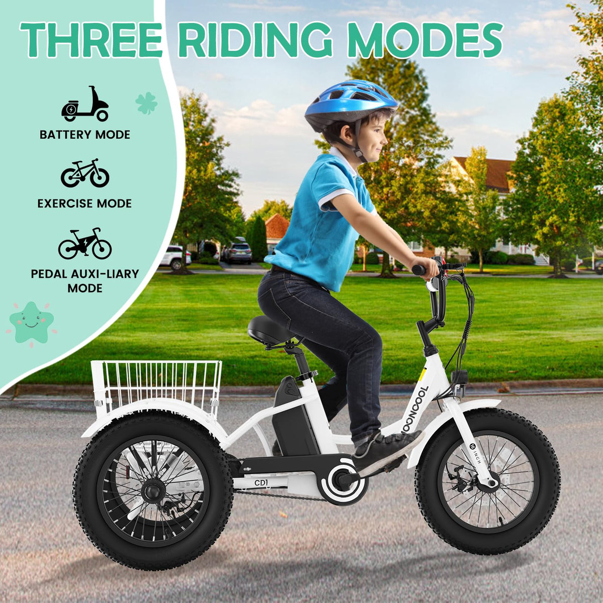 250W 16IN 3 Wheels Electric Tricycle with Removable Battery and Rear Basket U9026