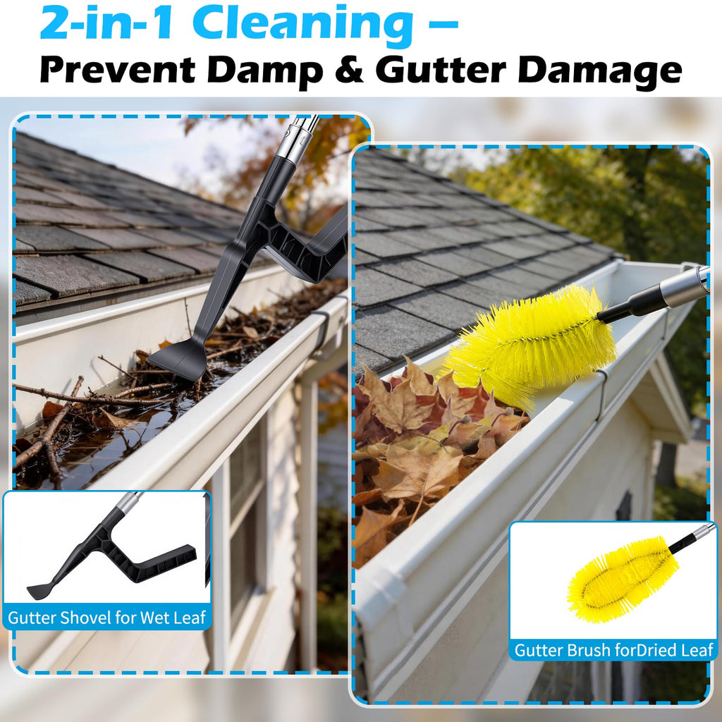 13FT Adjustable Gutter Cleaning Brush Kit with Shovel H3392