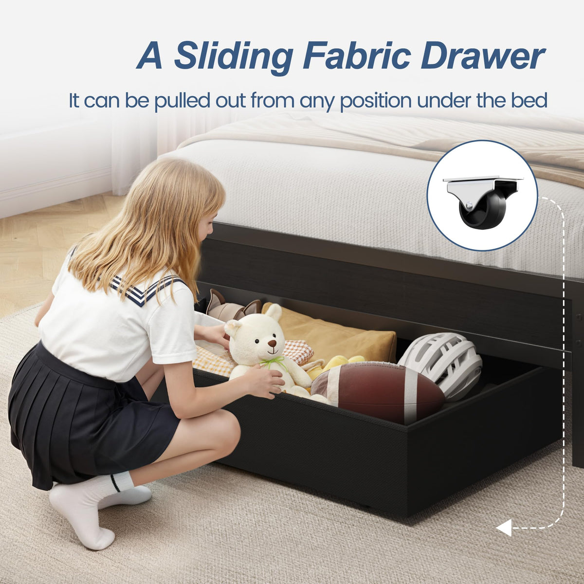 Twin Bed Frame with Storage Headboard & Drawer, Charging Station & LED Light, Black M20520