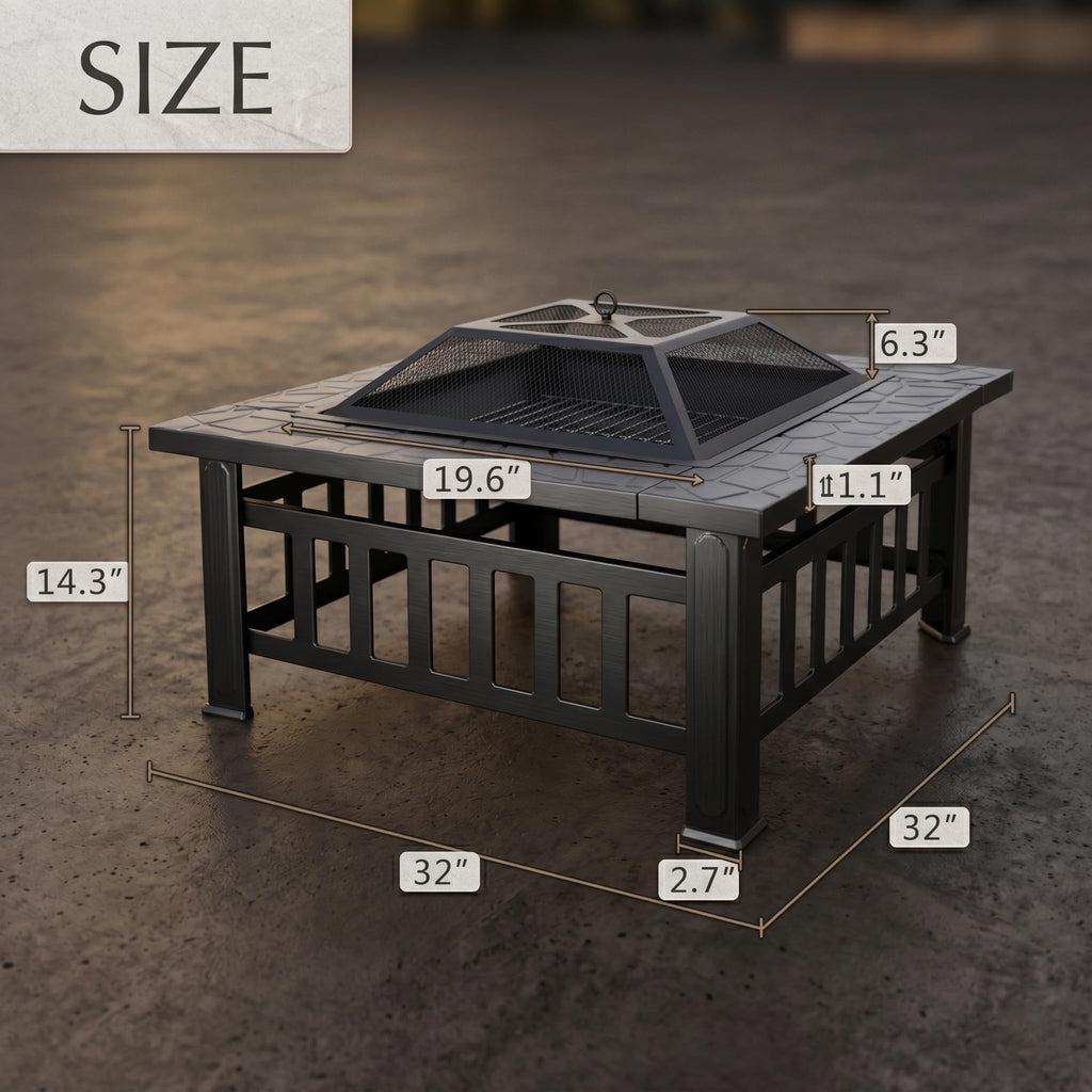 32 inch Black Wood Burning Steel Fire Pit P16015