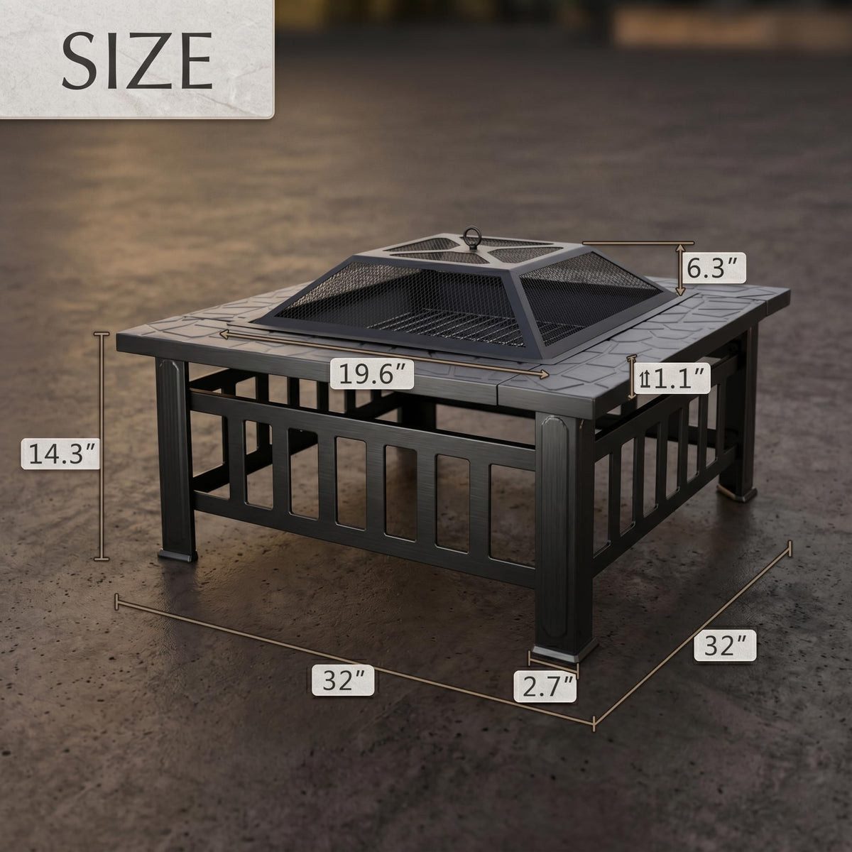 32 inch Black Wood Burning Steel Fire Pit P16015
