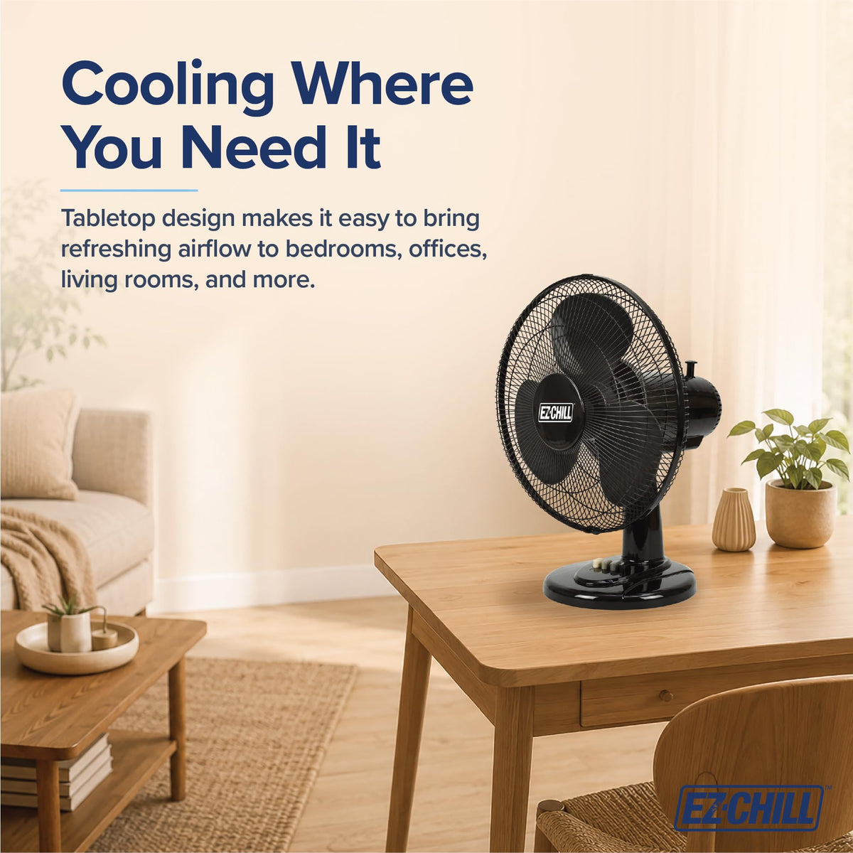 16" 3-Speed Oscillating Table Fan Black Y503