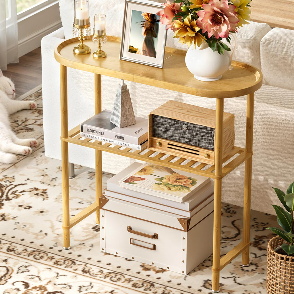 Bamboo 2-tier Oval Top Console Table U3959