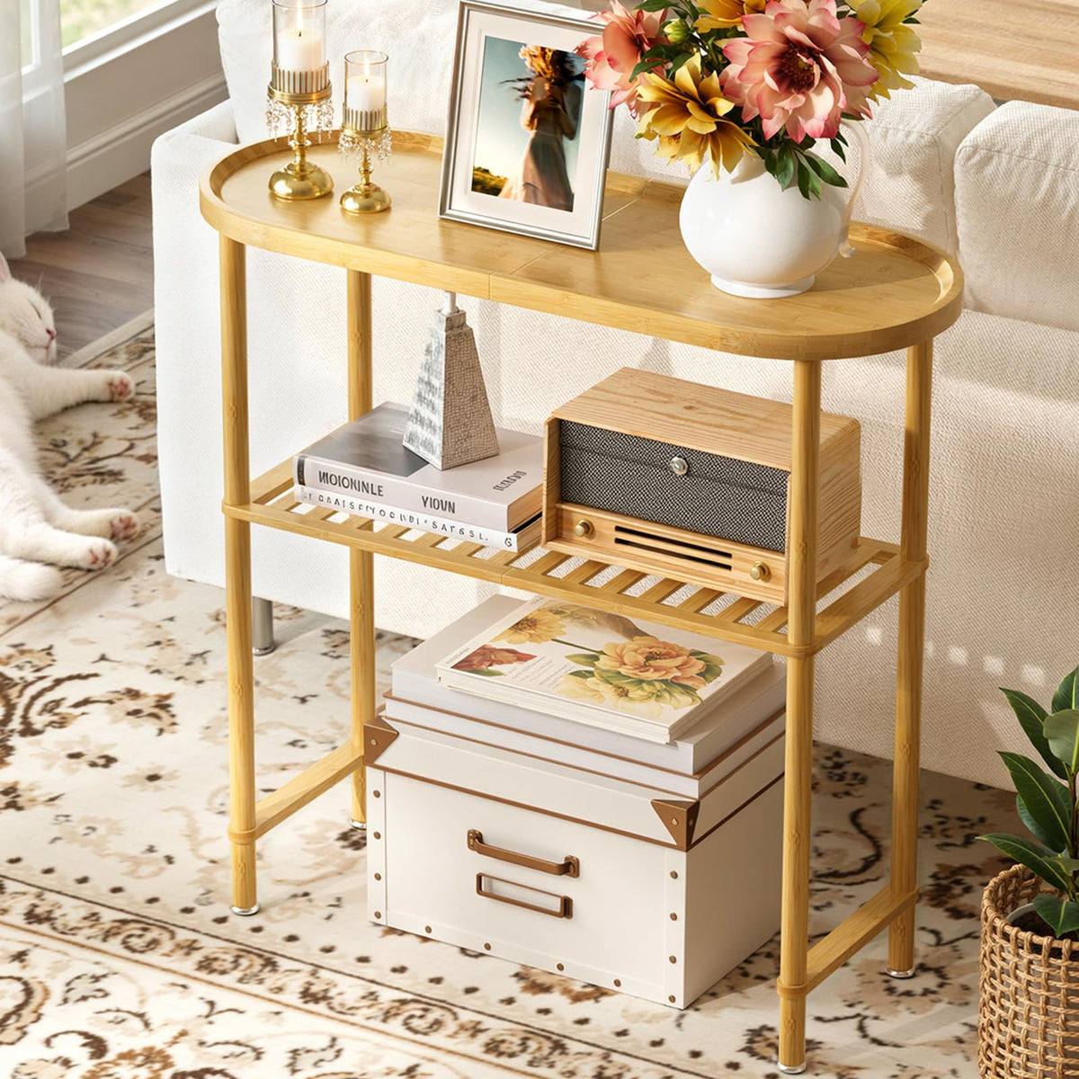 Bamboo 2-tier Oval Top Console Table U3959