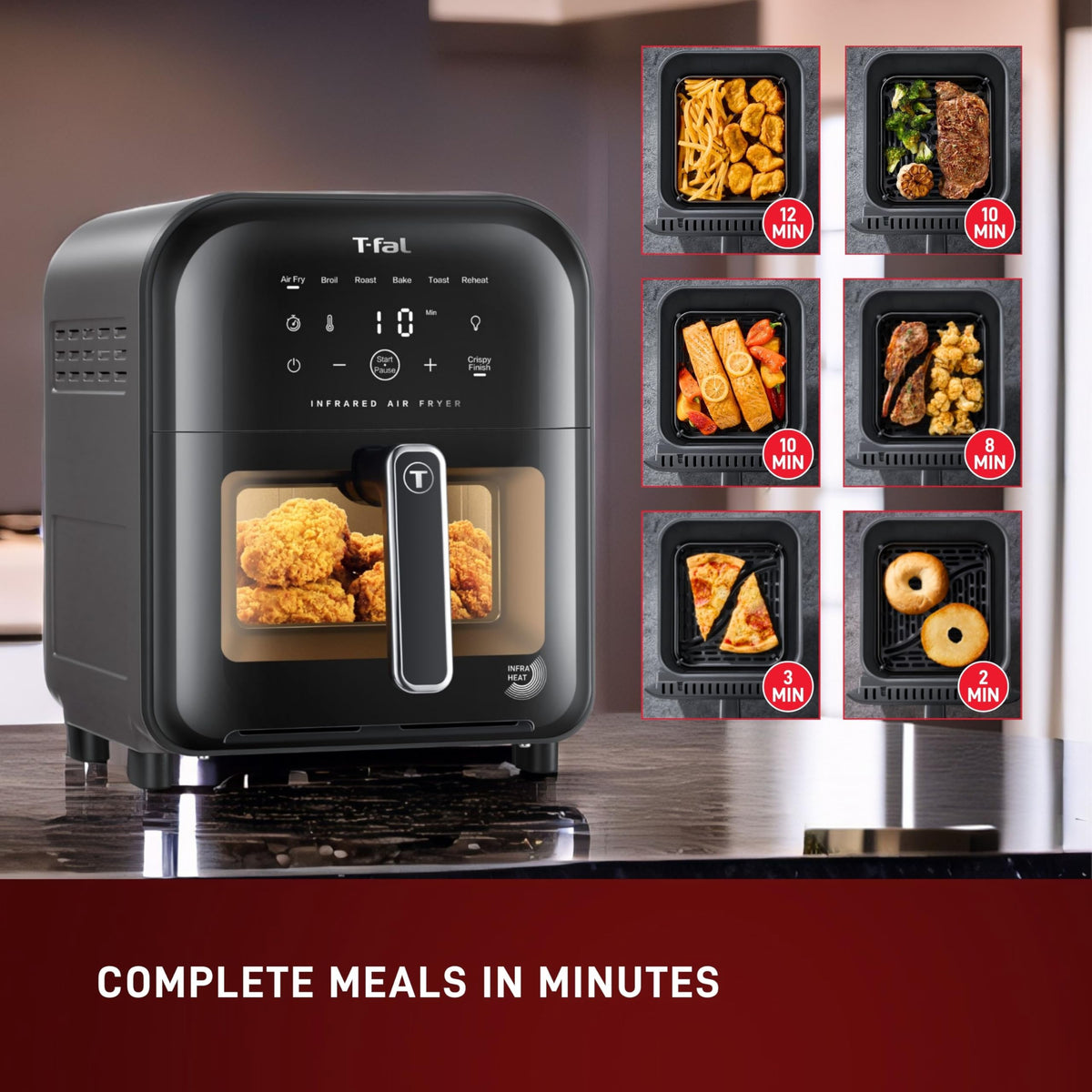 Infrared Air Fryer Toaster Oven Combo, 6 Qt Digital Touch Screen, 1550W, Black N8770