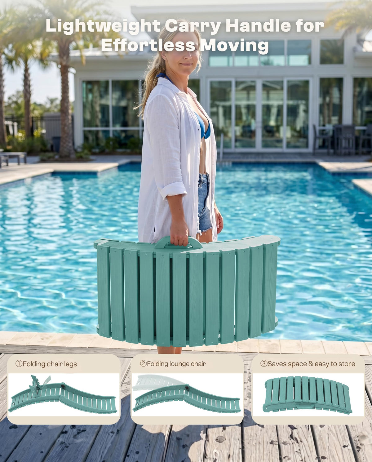 Blue HDPE Pool Chaise Lounge Chairs with Cup Holder, Set of 2 K5061