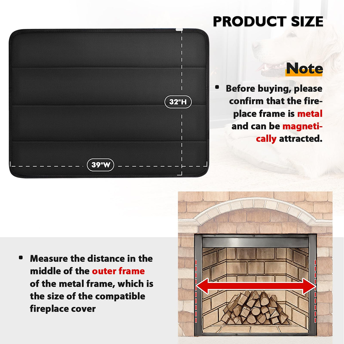Black Magnetic Fireplace Cover I737