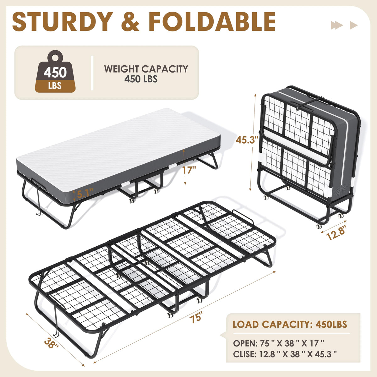 Folding Bed with 5” Mattress R418774