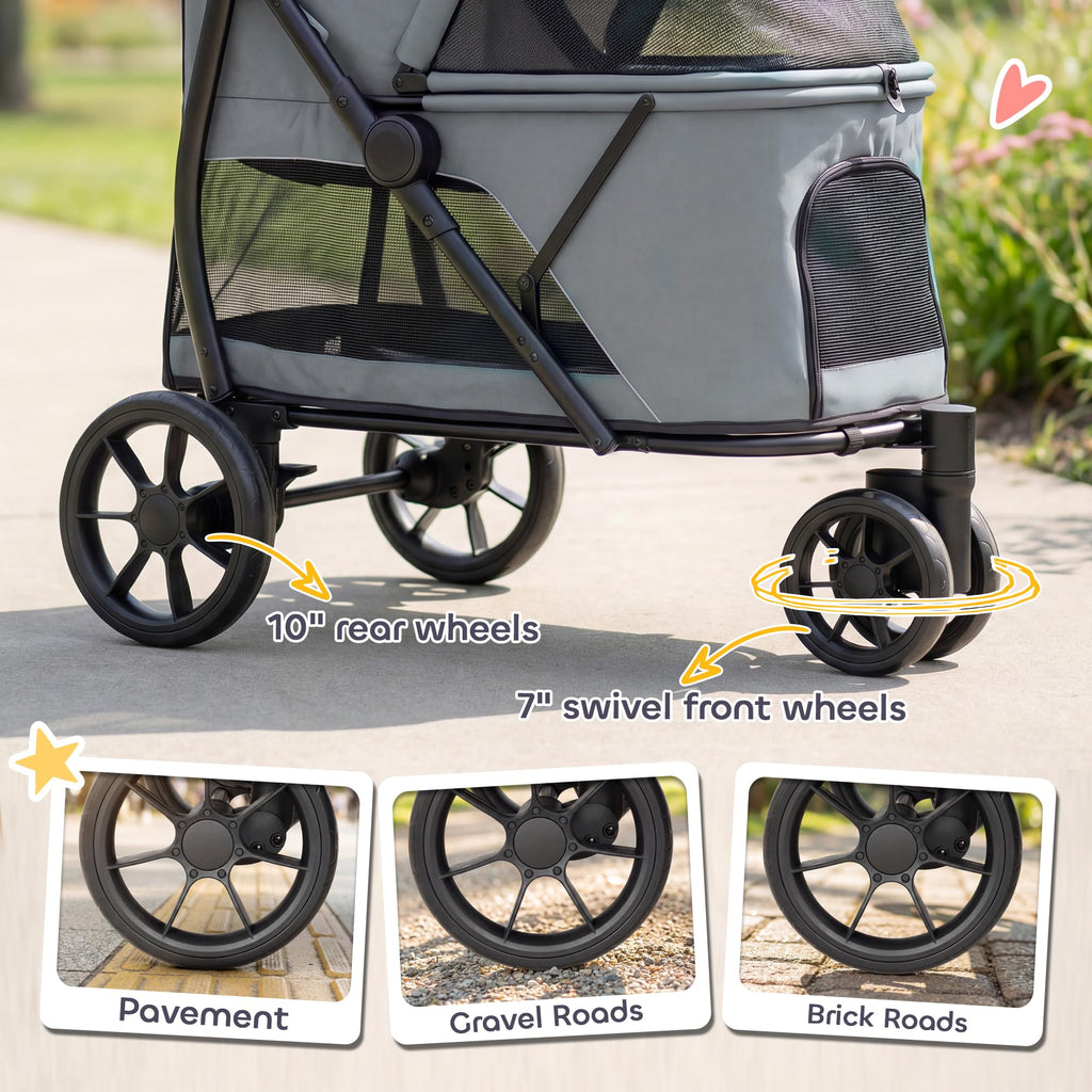 3 Wheel Pet Stroller up to 44 lbs Gray O7466
