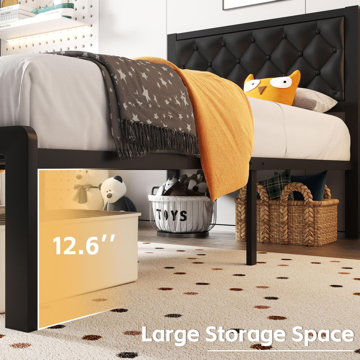 Black PU Leather Upholstered Twin Bed Frame with Headboard N298