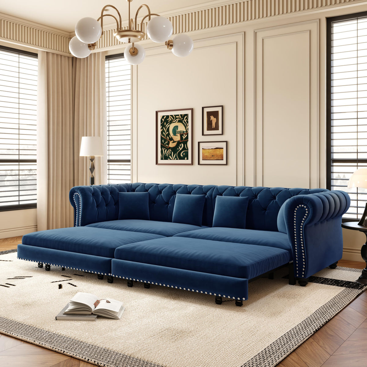 Blue Velvet King Size Sleeper Sofa S234