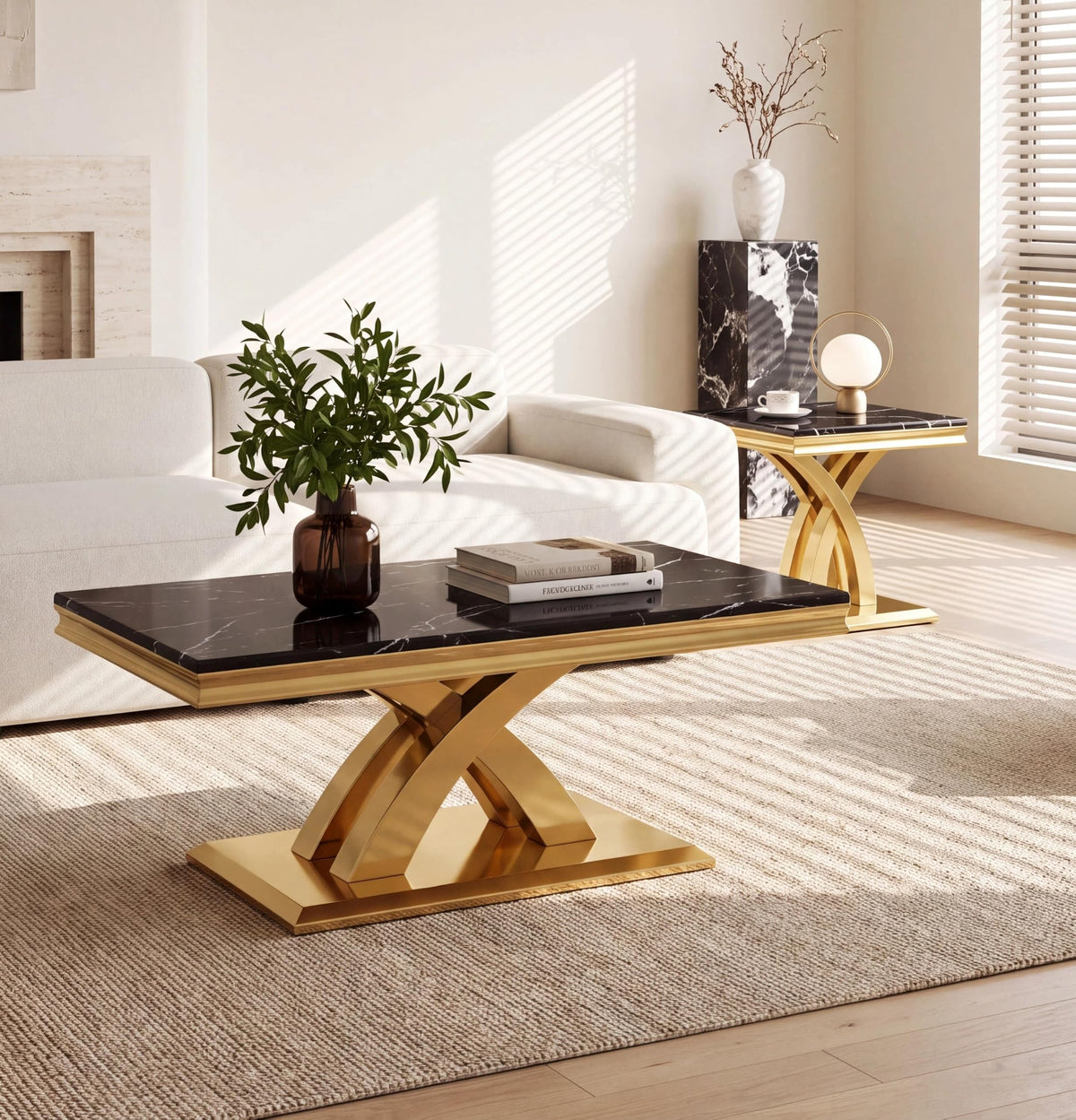Black and Gold Coffee Table Set of 2 N2819