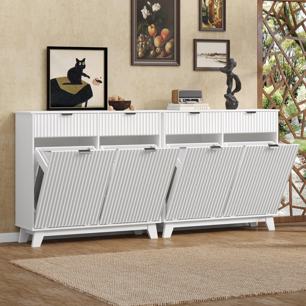 White 20 Gallon Double Tilt Out Laundry Hamper Cabinet with 2 Drawers C8460