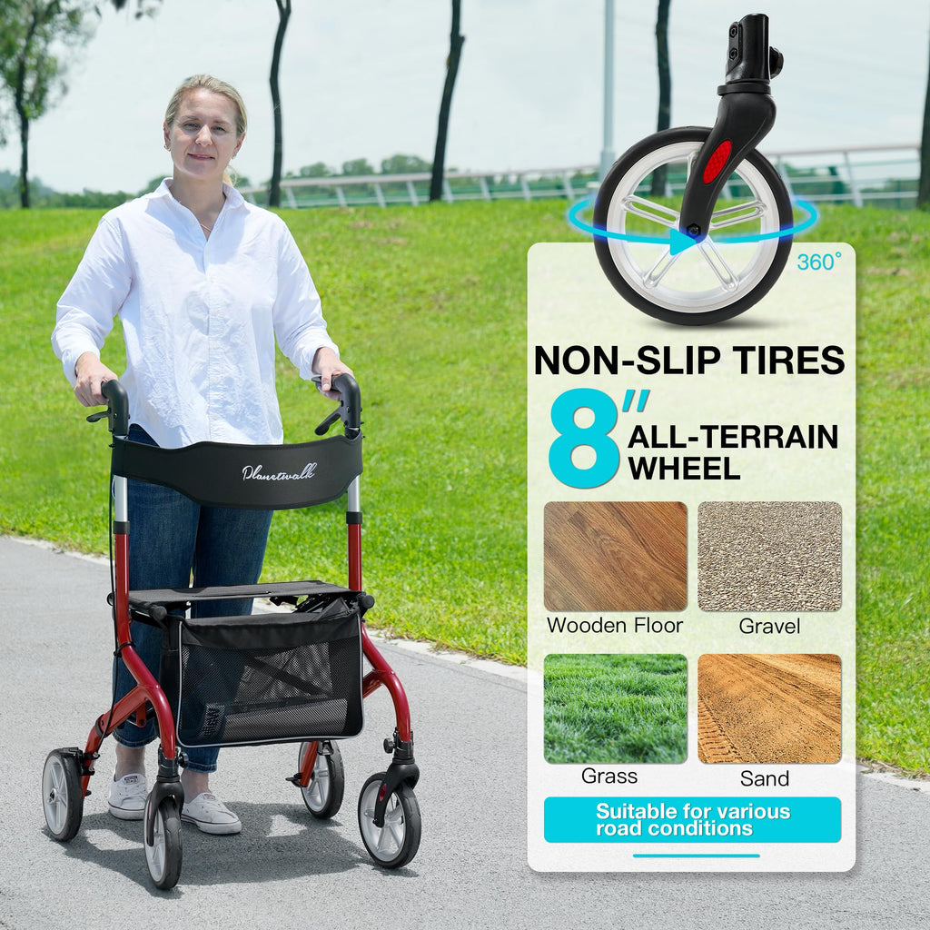 Lightweight Foldable Rollator Walker with Seat and 8" Rubber Wheels F947298