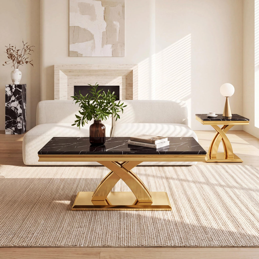 Black and Gold Coffee Table Set of 2 N2819