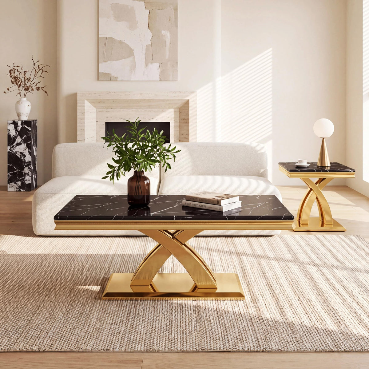 Black and Gold Coffee Table Set of 2 N2819