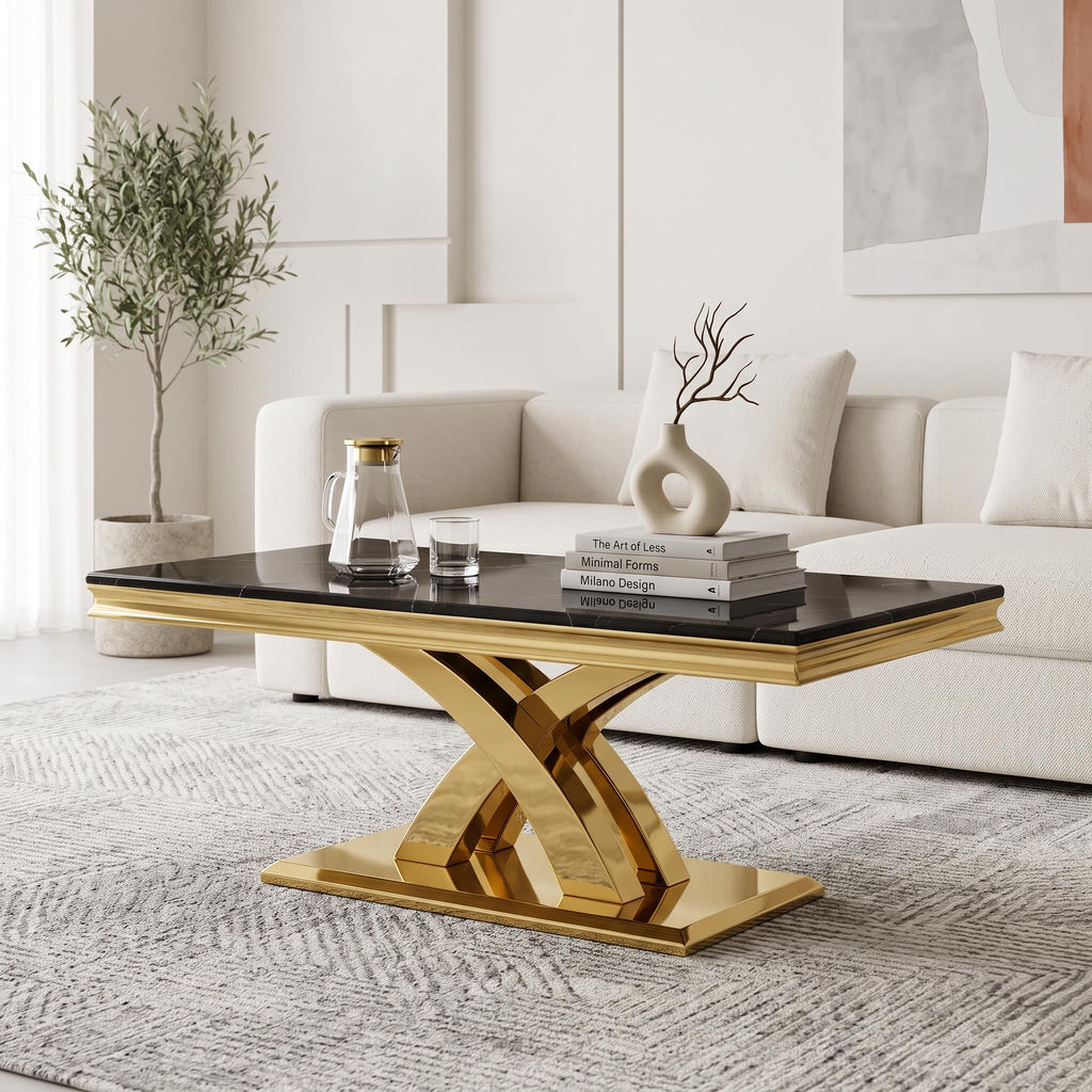 Black and Gold Coffee Table Set of 2 N2819