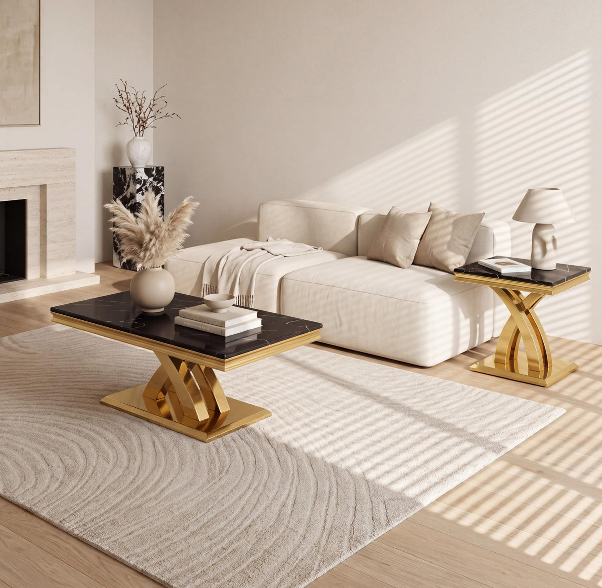 Black and Gold Coffee Table Set of 2 N2819