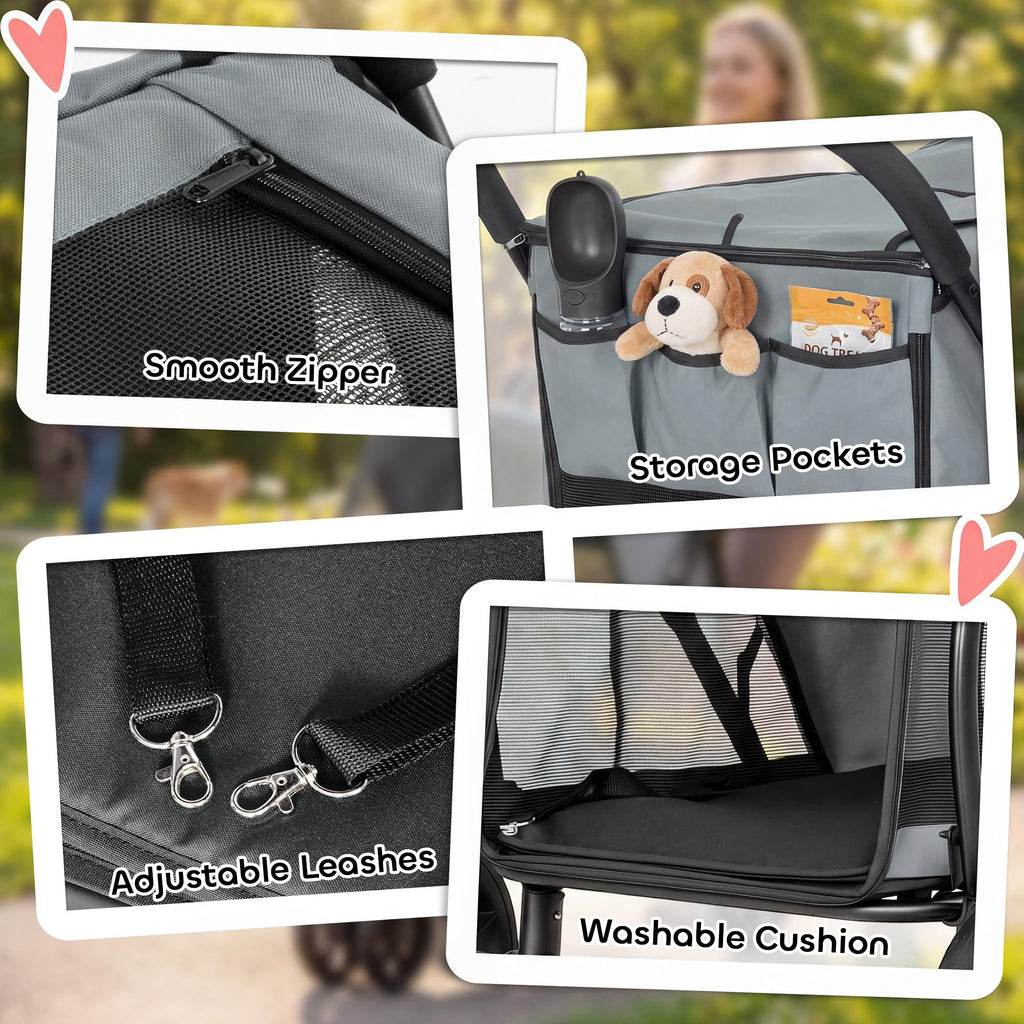 3 Wheel Pet Stroller up to 44 lbs Gray O7466
