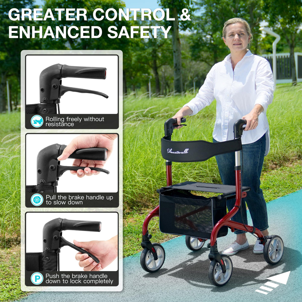 Lightweight Foldable Rollator Walker with Seat and 8" Rubber Wheels F947298