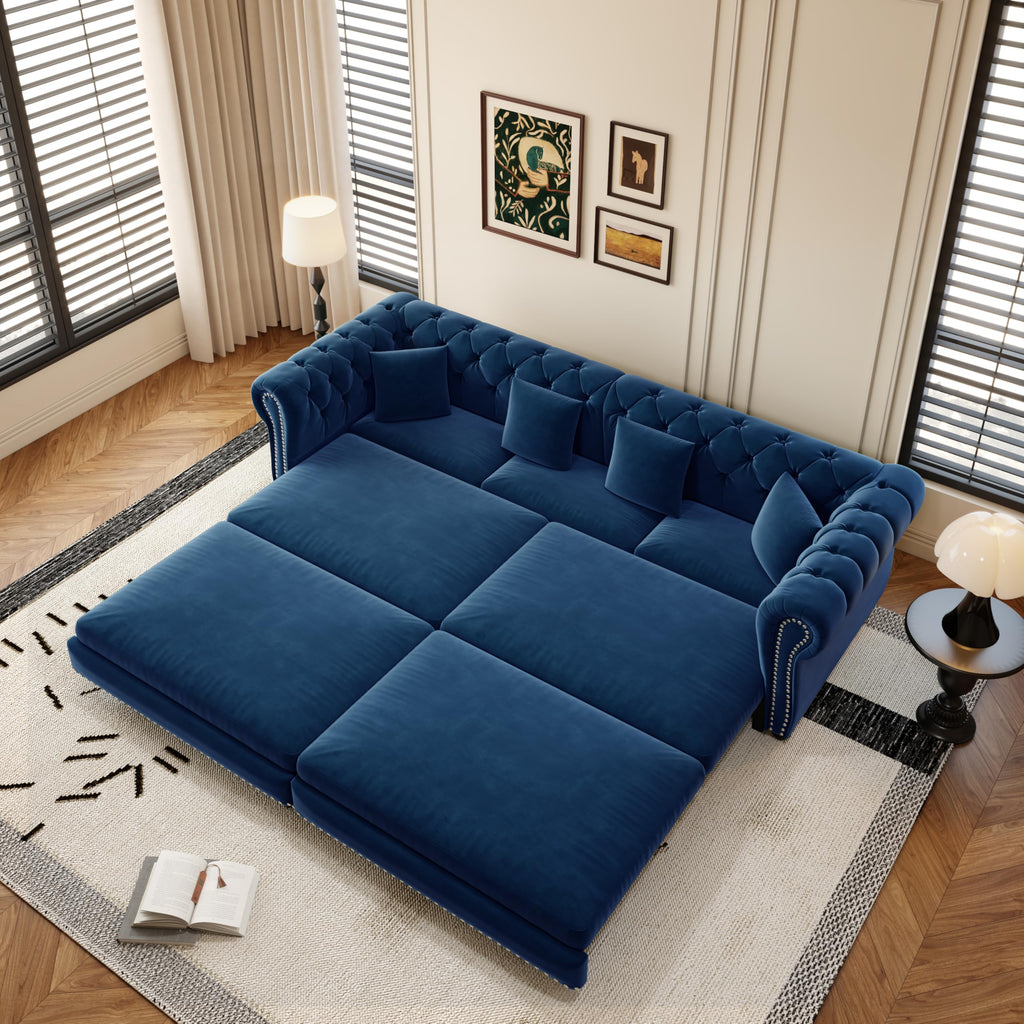 Blue Velvet King Size Sleeper Sofa S234